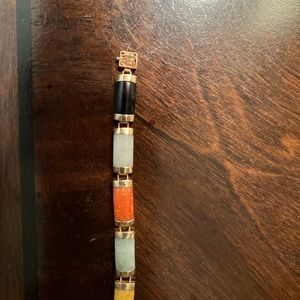 14K Yellow Gold Multi-Color Jadeite Jade Bracelet w/Happiness Clasp